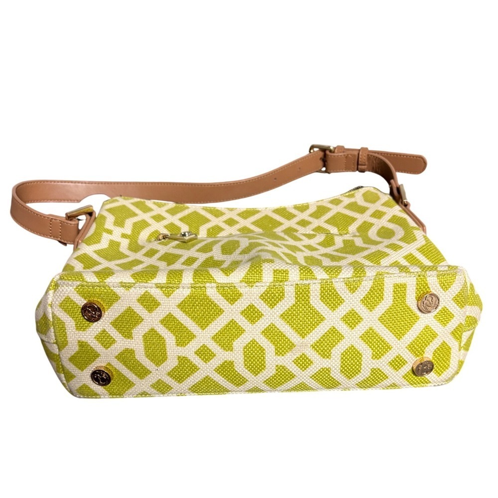 Spartina 449 Heyward Dixie Hobo Bag Lime Green White Geometric Leather Tan Strap - Picture 7 of 11